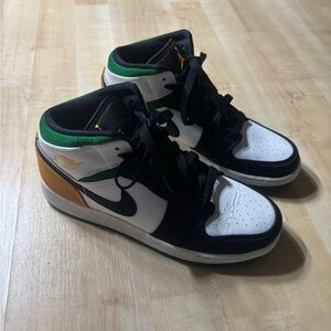 Jordan Mid-Top Sneakers in Black, White, Green & Gold